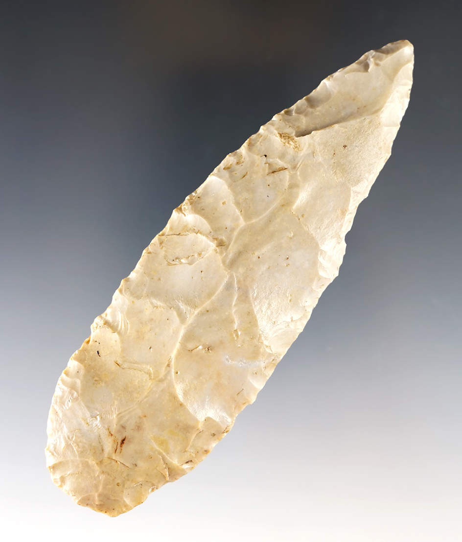 Well made 4 3/4" Knife made from glossy Flint Ridge Flint. Madison Co., Ohio. Ex. Bill Likens.