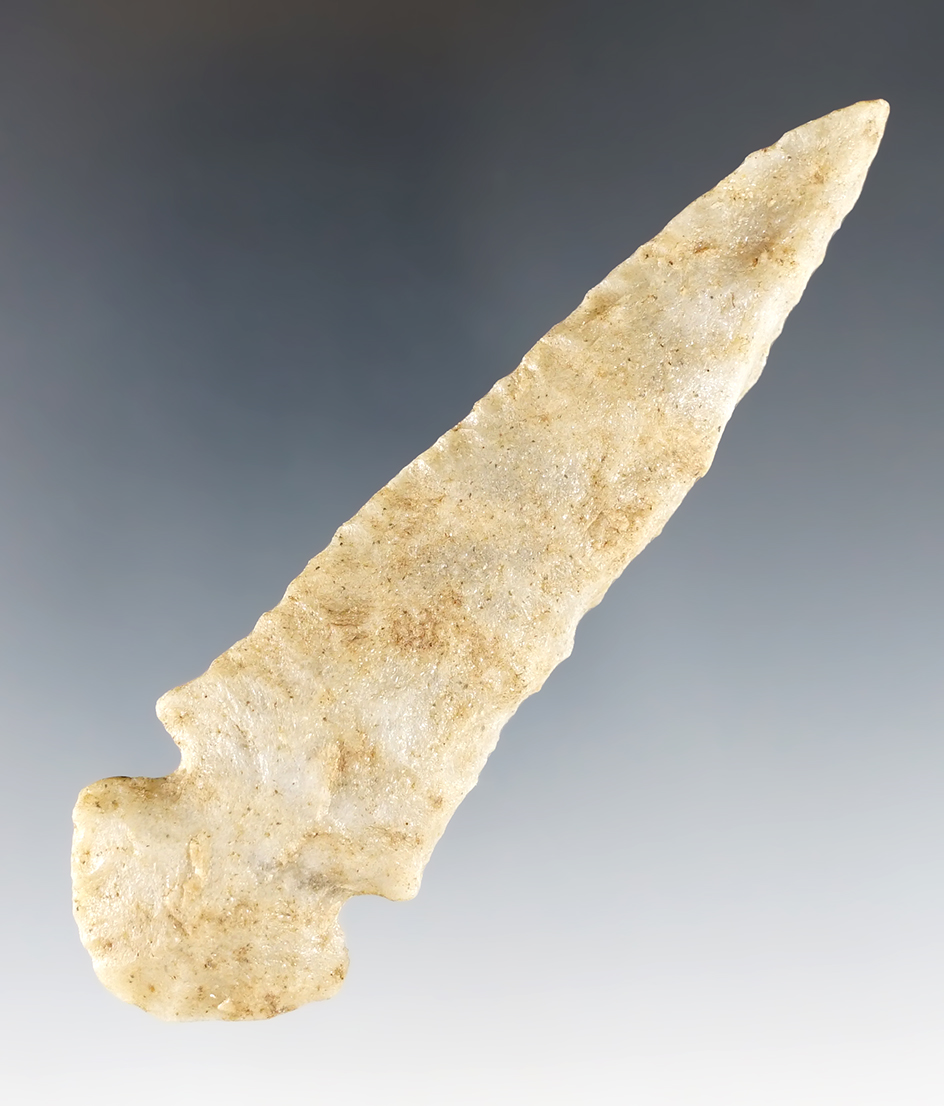 3 15/16" steeply beveled Dovetail Knife made from Quartz - Williams County Ohio. Bennett COA.