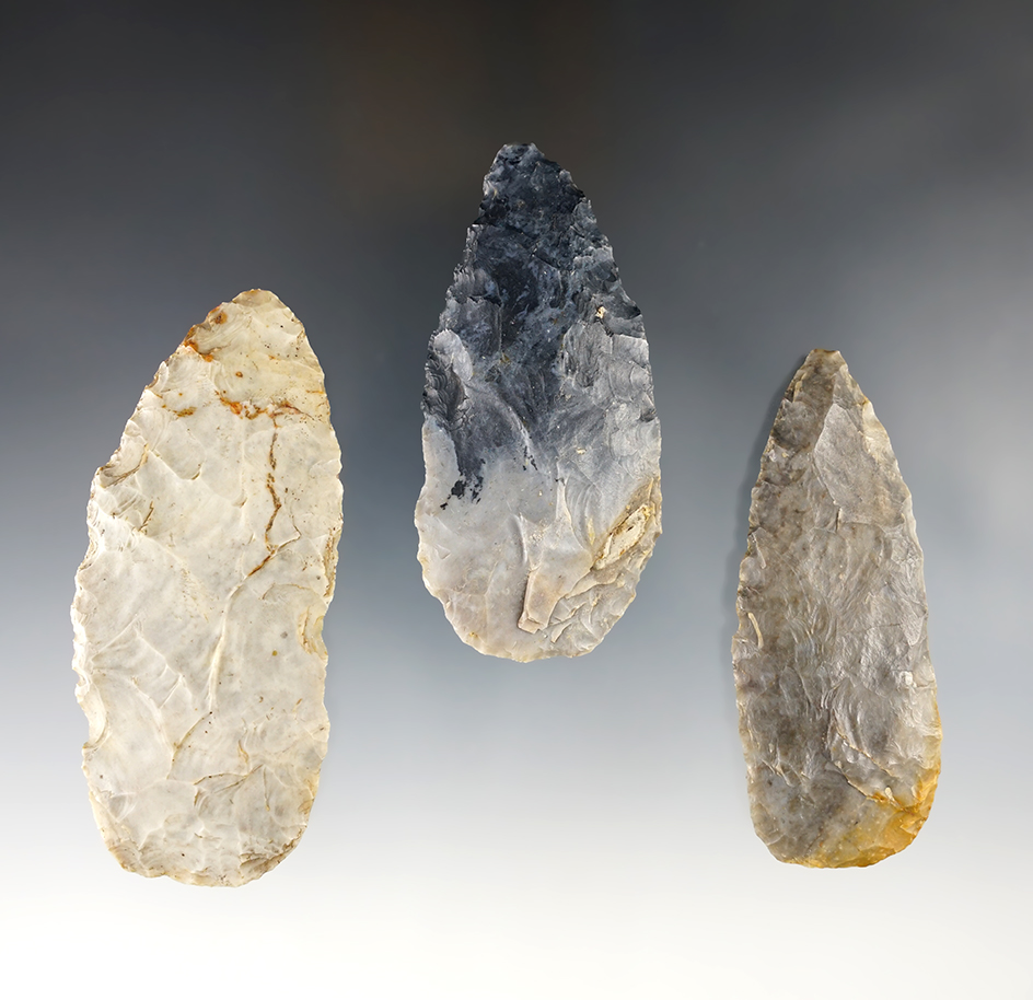 Set of 3 well made Blades found in Madison and Knox Co., Ohio. The largest is 3 9/16".