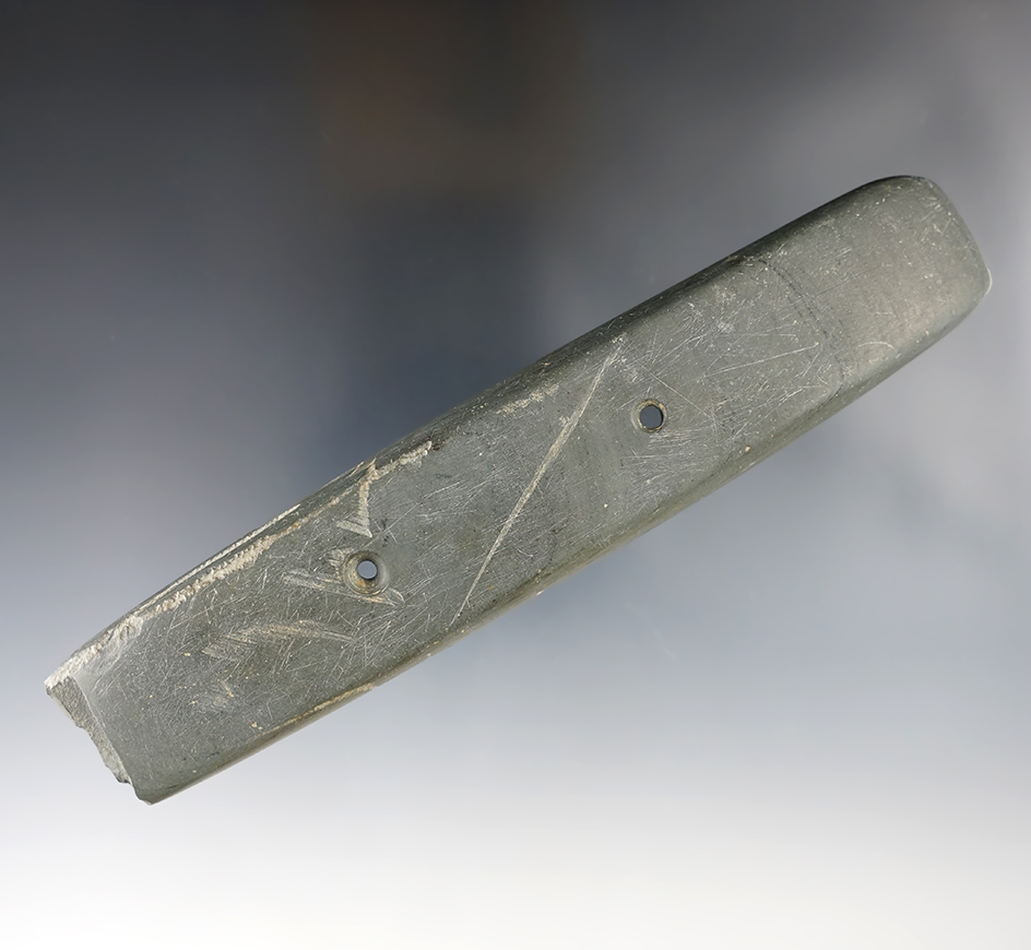 Large 6 1/2" uniquely styled Ohio Adena Gorget. Some damage to one end that is easily restorable.