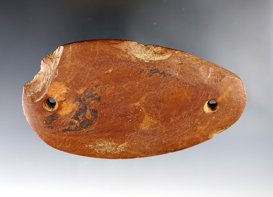 4 1/2" Oval Gorget made from clay stone with some field damage on each side. Southern Ohio.
