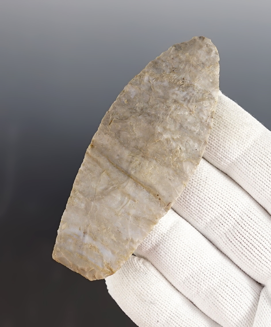Classic 3 3/8" Paleo Lanceolate - Coshocton Gray Flint. Coshocton Co., Ohio. Ex. Bob Converse.