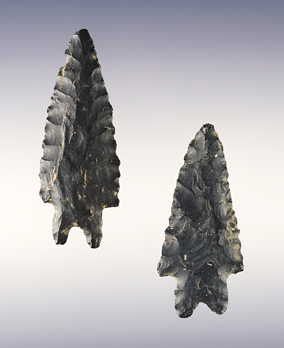 Pair of classic Lake Erie Bifurcates found in Northern Ohio. Both are well made. The largest is 2 3/8".