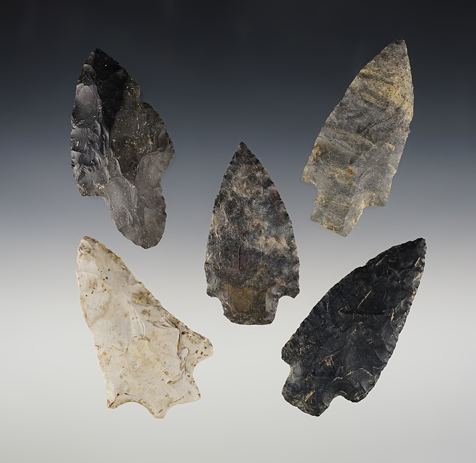 Set of 5 well made Ohio points. The largest is 3 1/8".