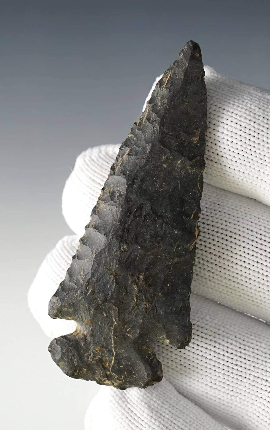 2 11/16" Dovetail made from well patinated Coshocton Flint. Found in Ohio. Ex. Steve Shrader. 