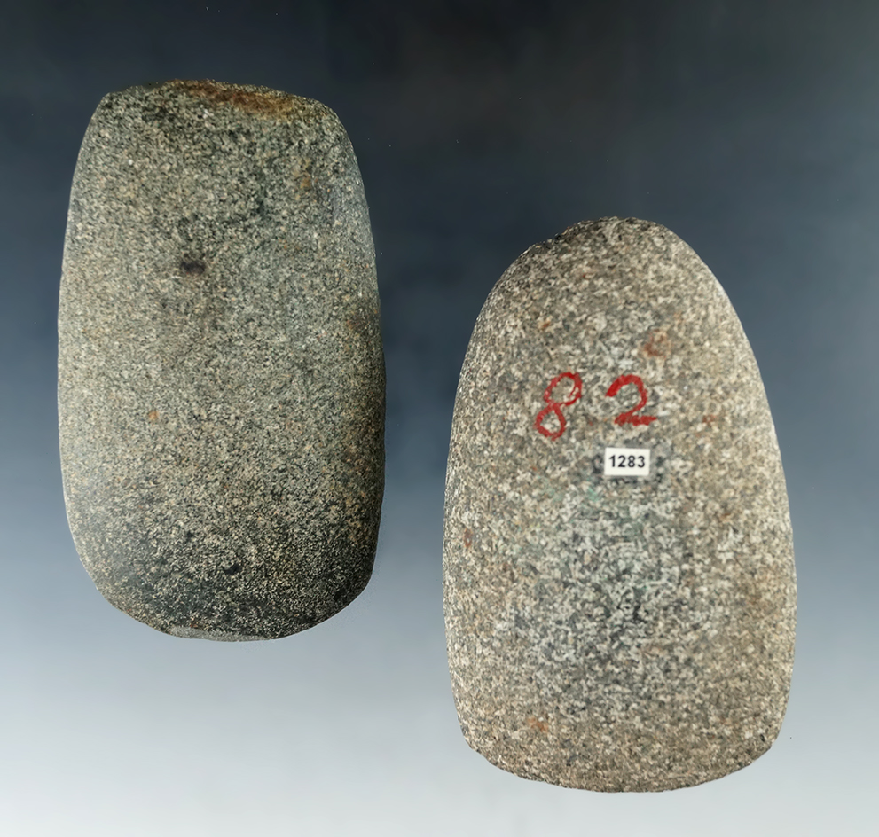 Pair of Hardstone Celts, both are 4" long, found in Brown Co., Ohio and the other Indiana.