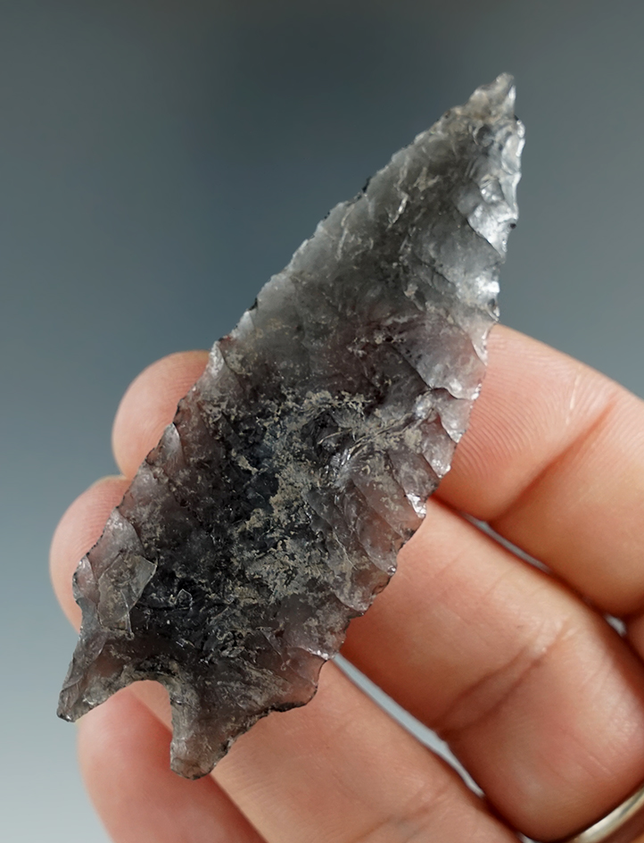 Excellent style and flaking on this 2 11/16" translucent obsidian Pinto  Basin found in Oregon.