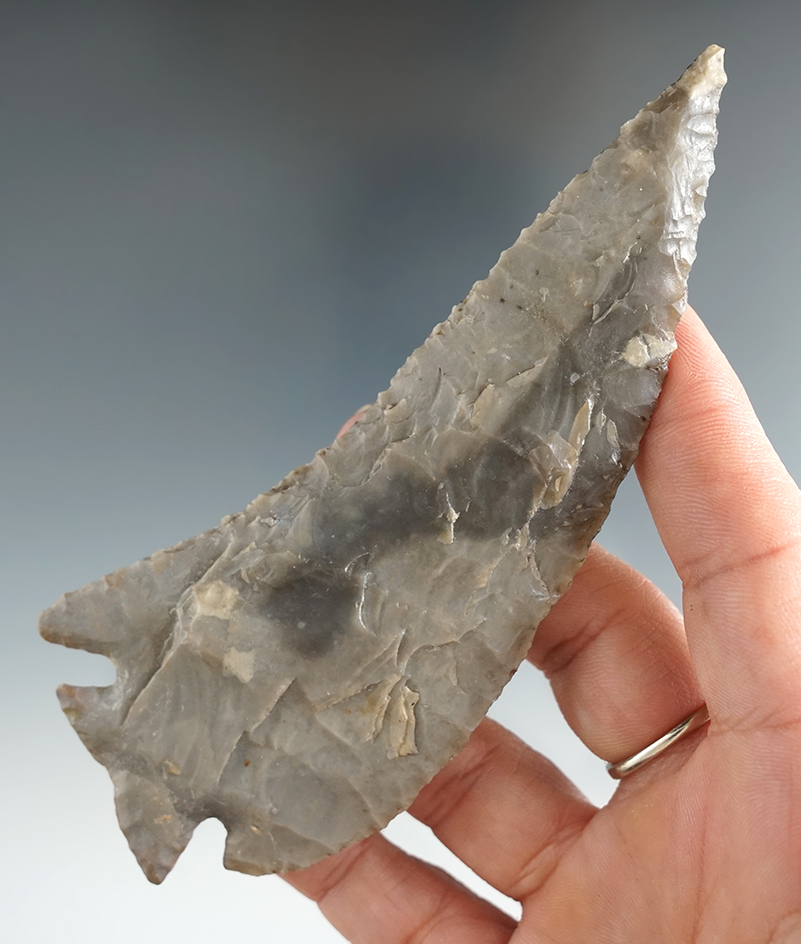 4 7/8" Base Tang Knife - Bell Co., Texas. Restoration to one barb - tip has been broken and glued.